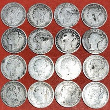 PRE-1920 - VICTORIA - 16 SILVER THREEPENCES - MOST LEGIBLE DATES - 20.6 GRAMS