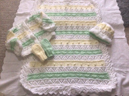 Hand knitted baby layette with - layette,