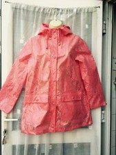CORAL LACE TRANSPARENT HOODED MAC / MACK / RAIN COAT SZ 8 ATMOSPHERE / FESTIVAL