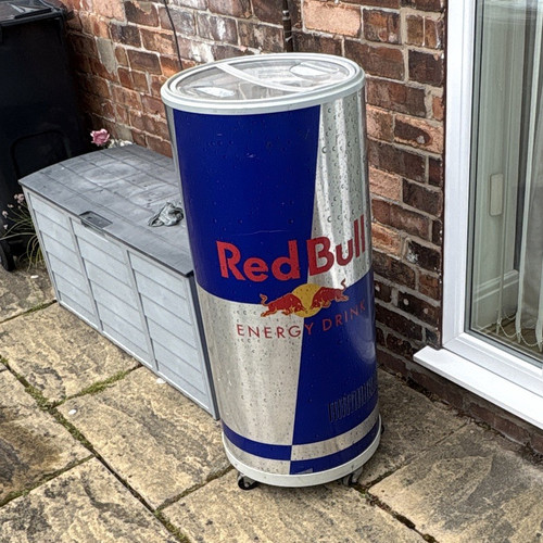 Red bull can - can-shaped, portable