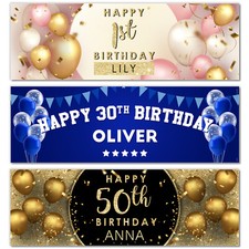 PERSONALISED BIRTHDAY PARTY BANNERS - 16th 18th 21st 30th 40th 50th 60th 70th 80
