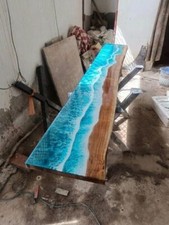 Ocean Blue Live Edge Bar Countertop Epoxy Resin Wooden Dining Table Top Decor