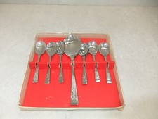 Vintage Bilchrome Fruit Dessert Serving Spoon Spoons Set Floral Pattern