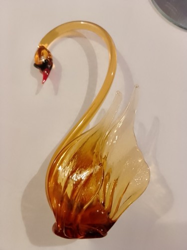Vintage amber glass swan - glass,