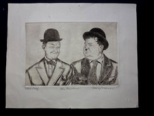 George Crionas LAUREL & HARDY The Comedians Pencil Sugned Etching Art