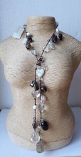 Lariat 26ins Black White Agate