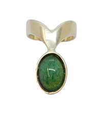 Sterling Silver Moss Agate Cabochon Studio Ring Vintage c1970 Size N