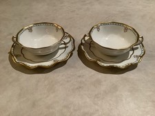 2 Royal Crown Derby Lombardy Cream Soup Bowls 4¾" & Saucers 6½"