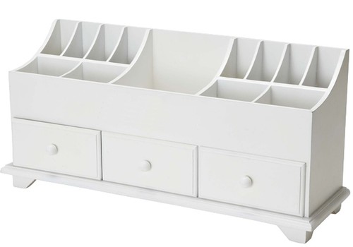White wooden desk organiser - white,