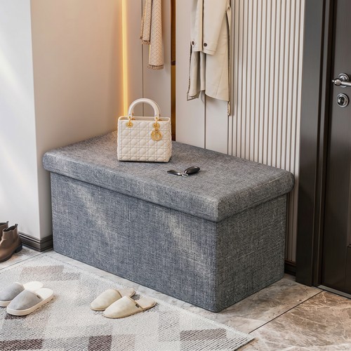 Linen ottoman storage seat - ottoman,