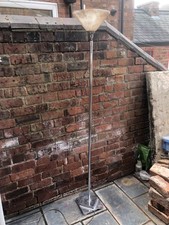 Art Deco 1930s Chrome Stepped Standard Floor Lamp & Glass Uplighter Shade