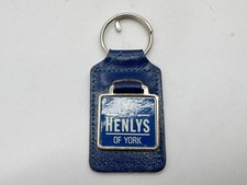 VINTAGE HENLYS OF YORK LEATHER CAR KEYRING GARAGE AUTOMOBILE DEALERSHIP ADVERT