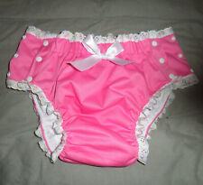 ABDL SISSY PINK PADDED NAPPY DIAPER PANTS FRILLY LACE TRIM 24-48 " W WASHABLE