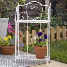 White Metal 2 Tier Plant Stand Love Heart Lattice Flower Pot Folding Shelf Rack