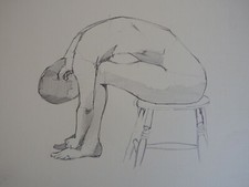 Drawing sketch copy of 'Curled nude on a stool' after Euan Uglow