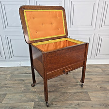 Retro Vintage Oak "Jonell" Sewing Box Table on Castors – Mid Century - Storage