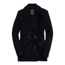 SUPERDRY WOMAN PEA COAT WOOL BLACK WARM WINTER SIZE MEDIUM M NEW WITH TAGS