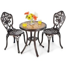 COSTWAY 3-Piece Patio Bistro Set Cast Aluminum Table and Chairs-Red Copper