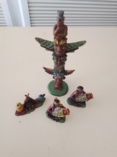 North American Indian Set By Herald.  Totem Pole, Campfire, 2 Females With Child