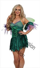 Women Adult GREEN Fairy Pixie Costume Bugs/Bees Outfit with FREE wings (CK)