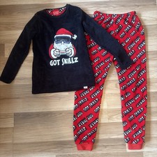 Boys, Primark Black/Red/Christmas/Santa Fleece Pyjamas Age 12 - 13 Years/158CM