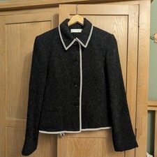 Ronit Zilkha Women's Virgin Wool Charcoal Grey Jacket Blazer UK 14 Velvet Trim
