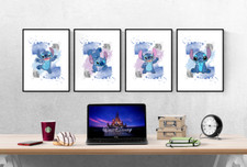 Disney Stitch Watercolour Set Of 4 Prints Pictures Wall Art Poster