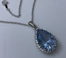 QVC Tova Sterling Silver 925 Pear Blue Topaz CZ Diamonique Cluster Pendant Chain