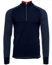 Isobaa Zip Neck 100% Merino Wool Navy Stripe Sleeve Top T-Shirt Jacket Sweater