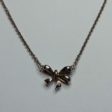 LEO DIAMOND STERLING SILVER 925 SOLITAIRE BOW KNOT CANCER RIBBON 16" NECKLACE