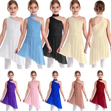 UK Girls Dresses Professional Dress Show Rompers Tutu Leotard Irregular Hem