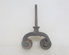 Victorian Brass Double Pulley Wheel Rod Airer Block Old Gold Antique Vintage 3"W