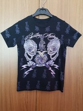 Christian Audigier children's Black/Purple Skull/Roses Diamante Tshirt Size 4YRS