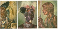 3 Postcards Paintings by Joy Adamson Masai Warrior Kikuyu Elder Turkana Warrior