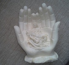Figurine. Pieta In Hands Of God. 7 Inches Tall. Unusual. Hand Made Alabaster.