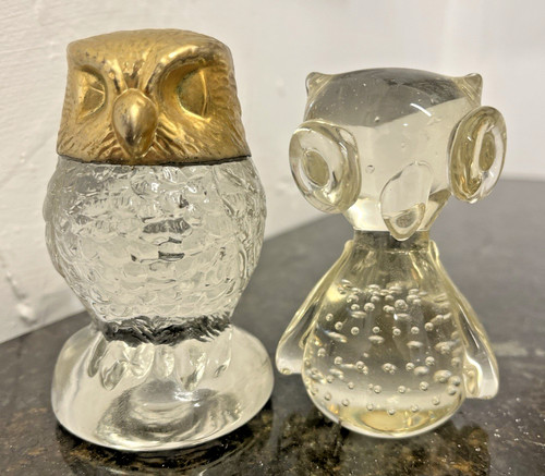 Glass owl figurines pair - glass,