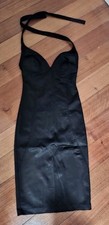 Vintage Wheels and Dollbaby Black Halter Dress Tie Neck Stretch Satin Sz. 10
