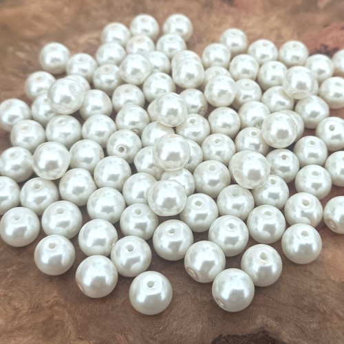 100pcs glass pearl beads white - glass,