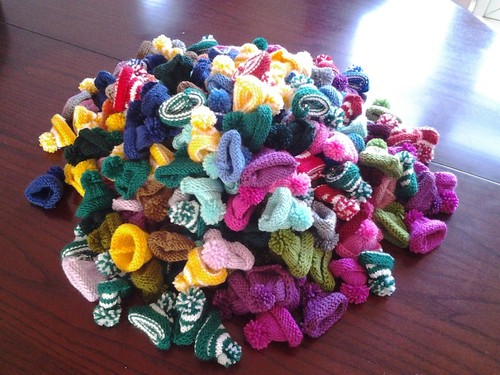 Hand knitted egg cosies - hand,