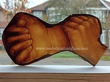 Hand painted hands for a leaded stained glass window. RH070