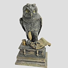 Antique Bronze Owl Inkwell