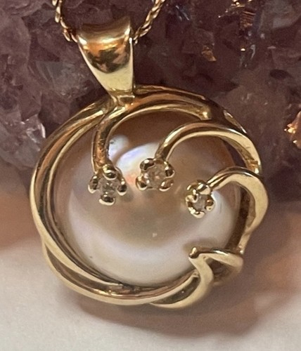 14k mabe pearl diamonds - pearl, &