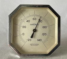 Vintage Working Rototherm Fahrenheit Thermometer In Octagonal Metal Stand