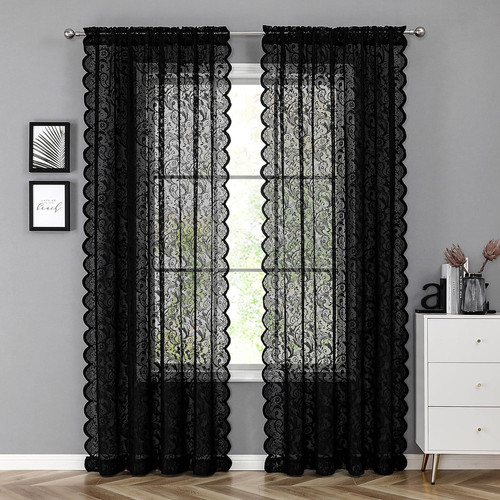 Black sheer lace - black,