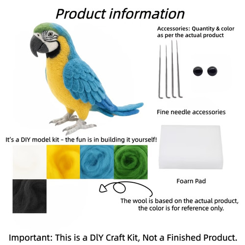 Macaw parrot felting diy kit - parrot,