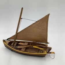 Vintage Wooden Sailboat Model with Oars Nautical Decor Display