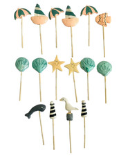 Lot 16 VTG Polymer Clay Summer/Beach + More Cake/Cupcake Toppers Lollipop Sticks