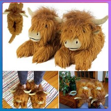 1 Pair Highland Cattle Slippers - Furry Brown Cow Slippers NEW Hot