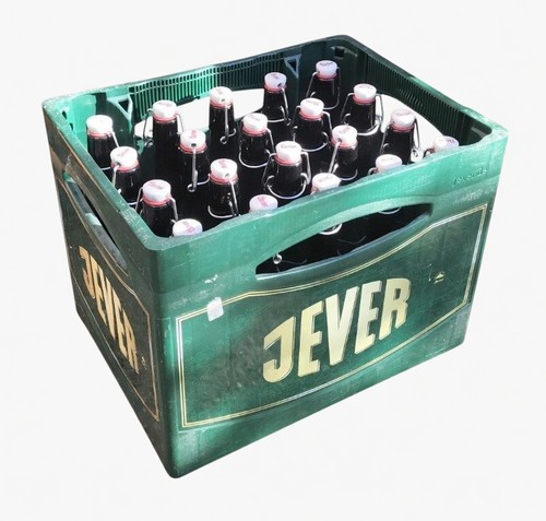 Jever bottle crate filled with