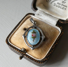 Charles Horner Guilloche Enamel Pendant Pink Rose Sterling Silver 925